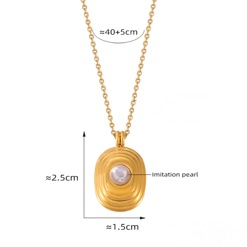 Stainless Steel Multi-level 3D Round Pendant Inlay Imitation Pearl Necklace