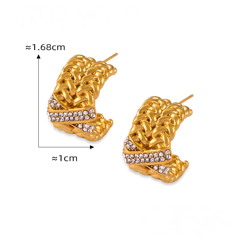 Stainless Steel Multi-layer Chain Stitching X-shaped Inlay Czech Diamond Hoop Earrings