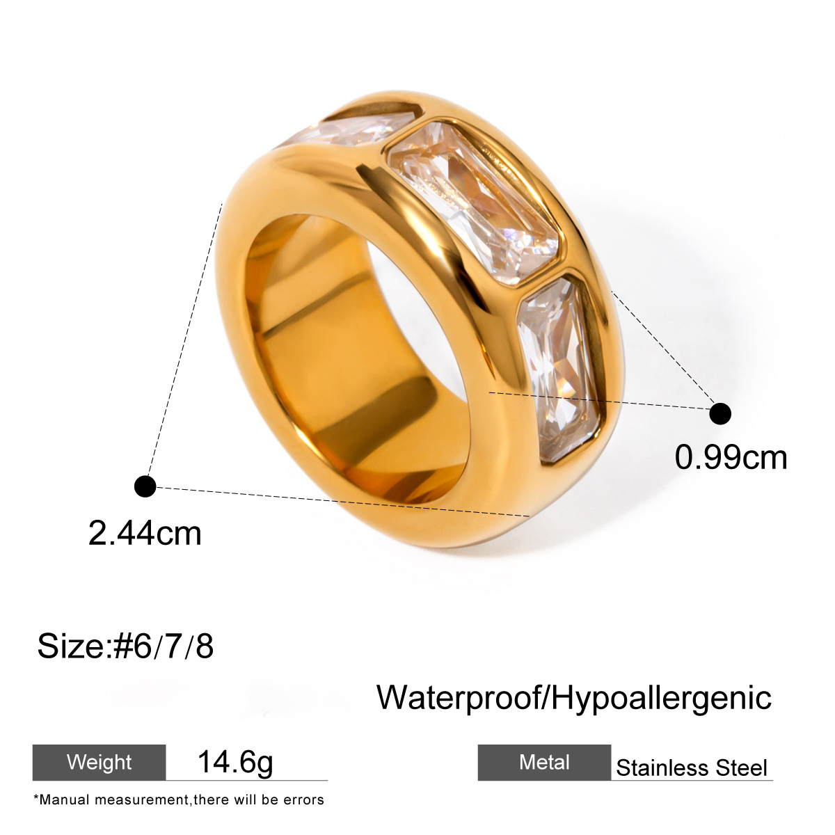 Light Luxury Stainless Steel White Cubic Zirconia Ring