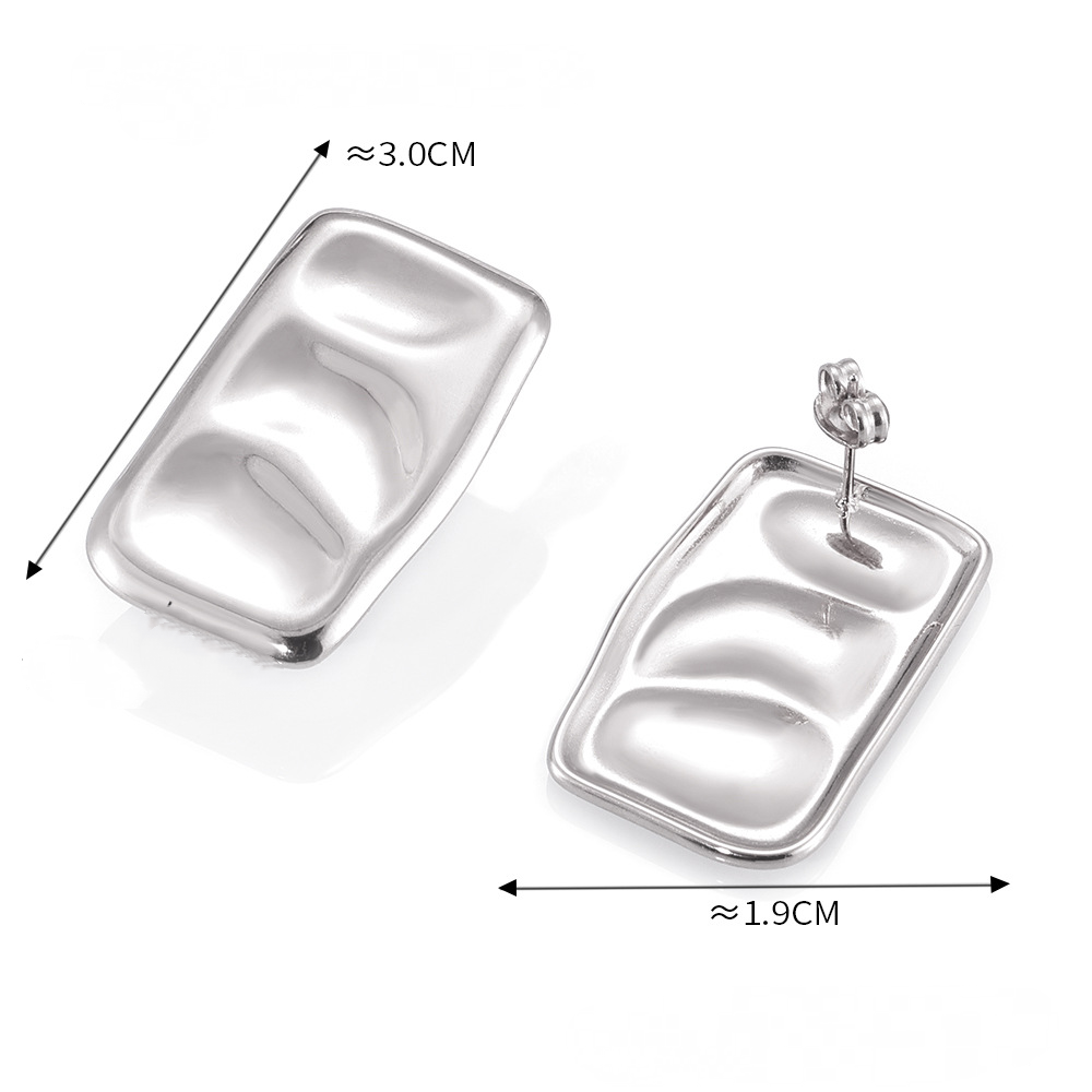 Rectangular Concave and Convex Texture Stainless Steel Earrings