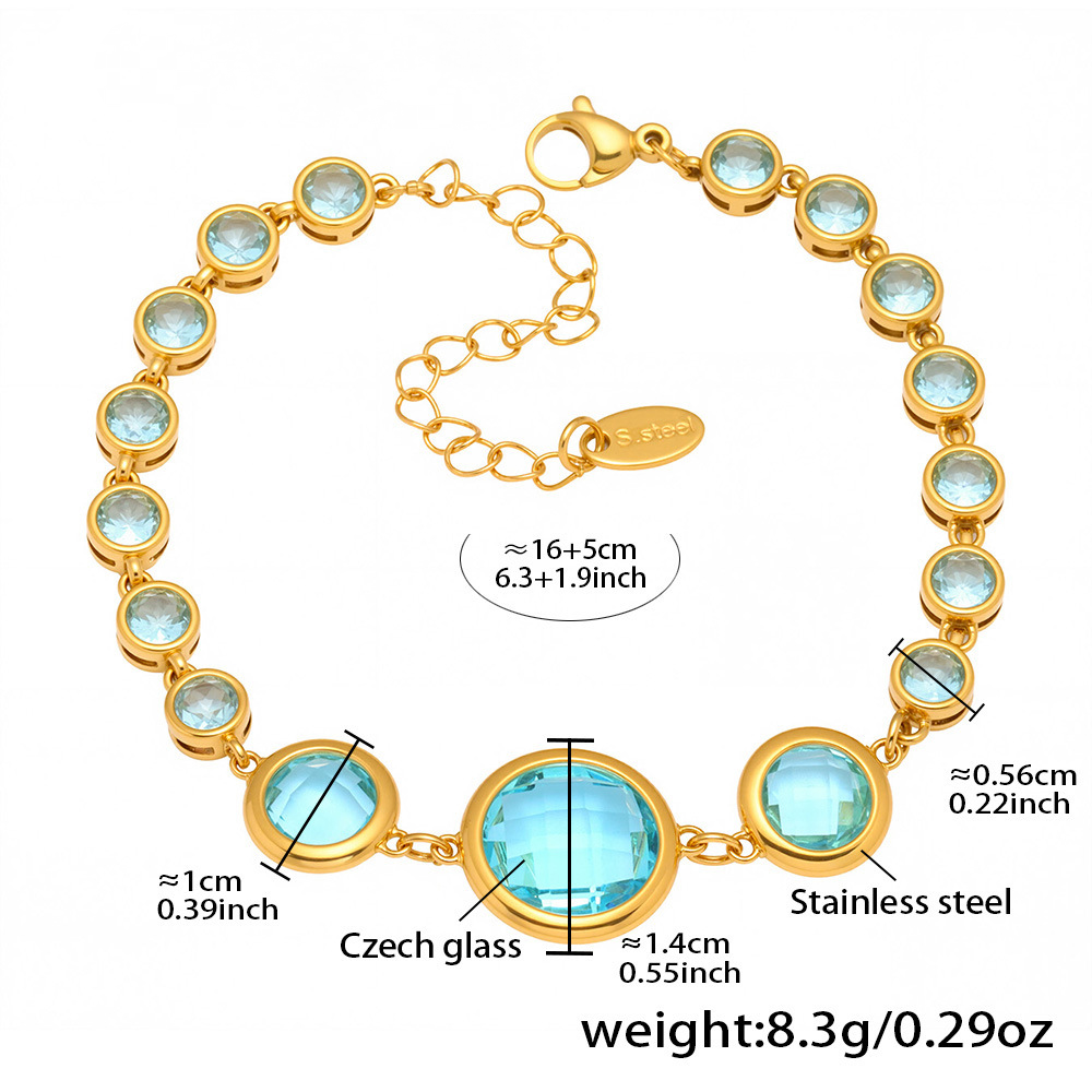 Stainless Steel 18K Gold PVD Czech Glass Bracelet