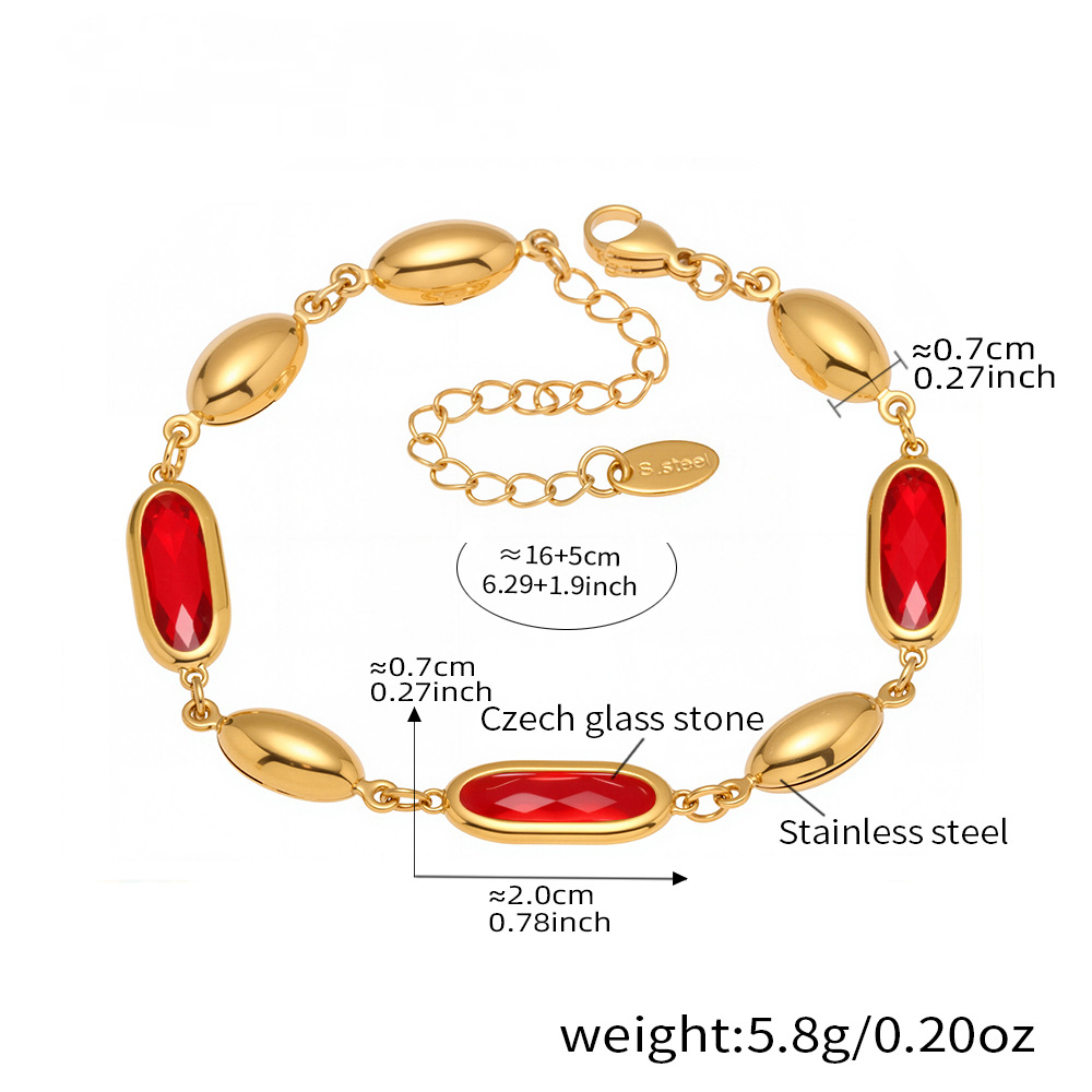 Stainless Steel Oval Cut Czech Glass Stone Bracelet