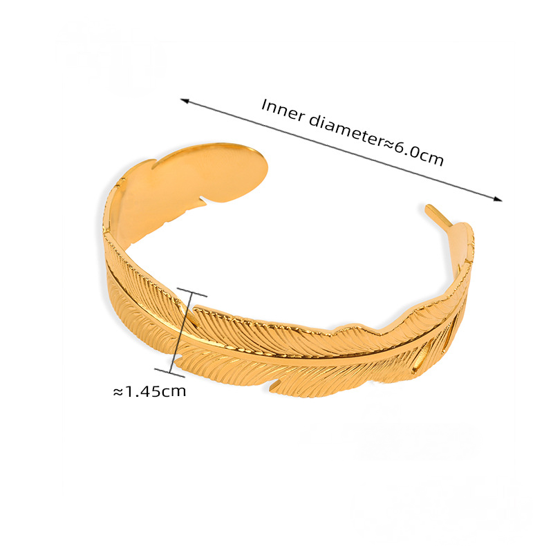 Stainless Steel Feather Cuff Bracelet Ring Jewelry Suit