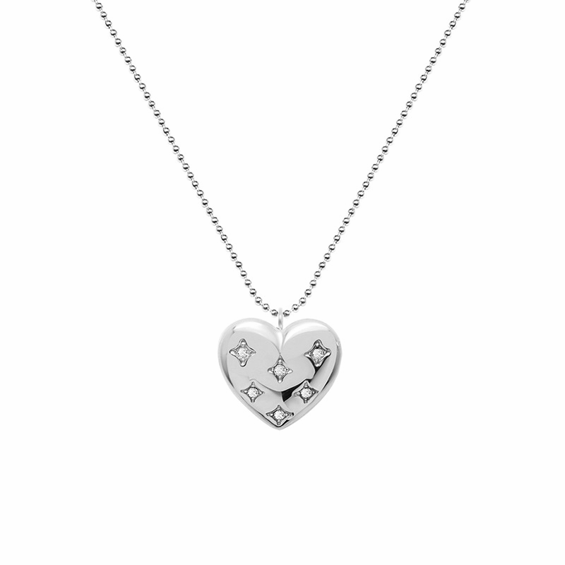 18K Gold PVD Stainless Steel Heart Pendant Inlay CZ Necklace