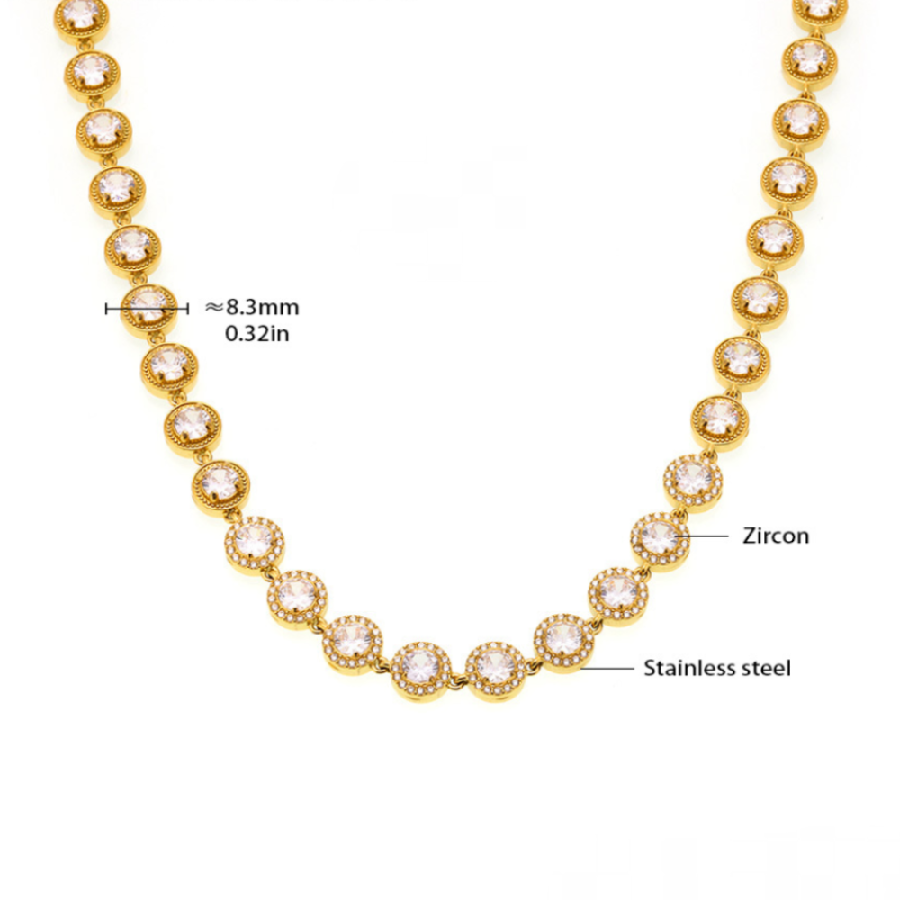 Stainless Steel Round White Cubic Zirconia Necklace