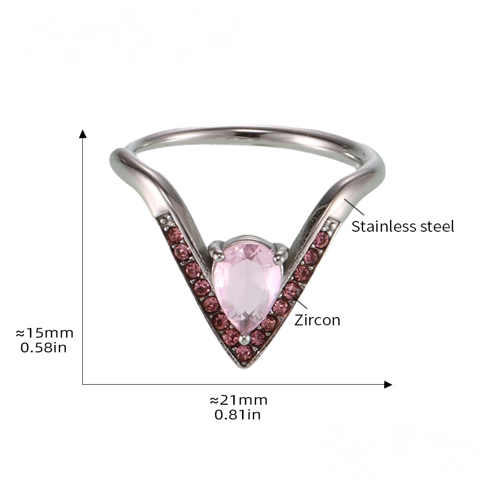 Stainless Steel V Shape Inlay Cubic Zirconia Adjustable Ring