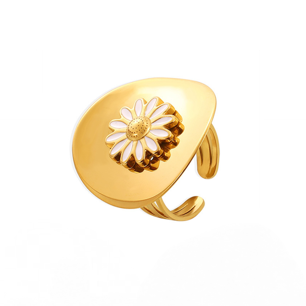Stainless Steel Daisy Oil Drop Round Ring