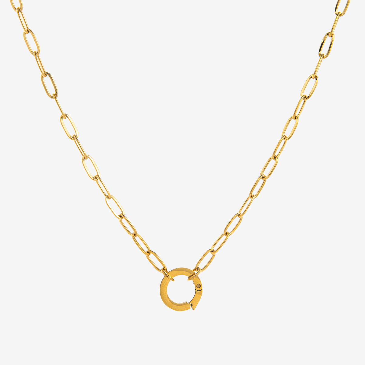 Stainless Steel Paperclip Chain Live Ring Buckle Necklace