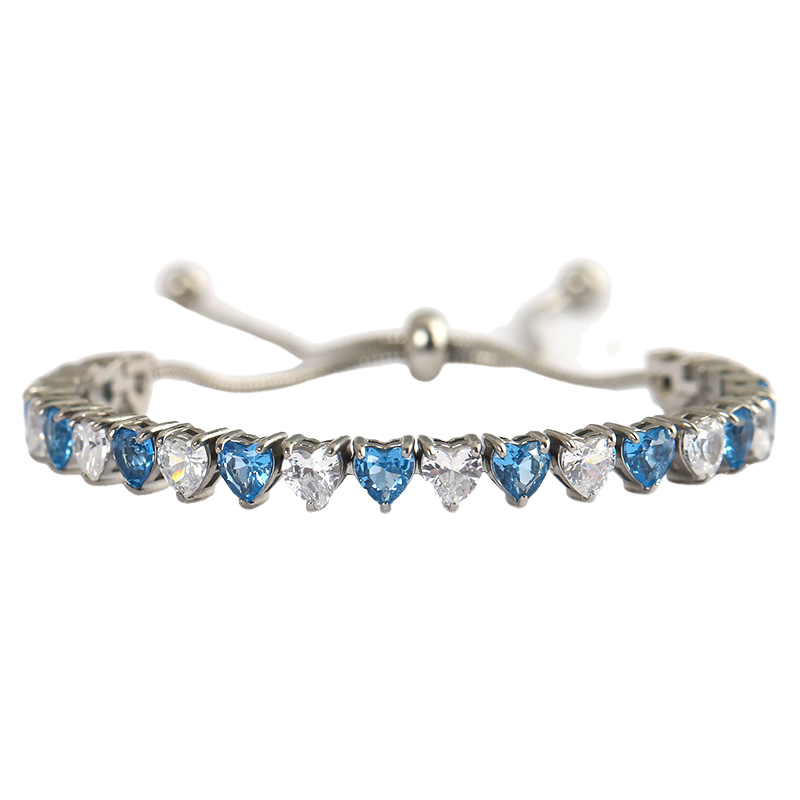 Stainless Steel Inlaid Heart CZ Adjustable Tennis Bracelet