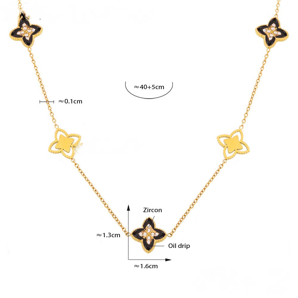 Red Oil Drop Four-leaf Flower Bracelet Necklace Jewelry Suit