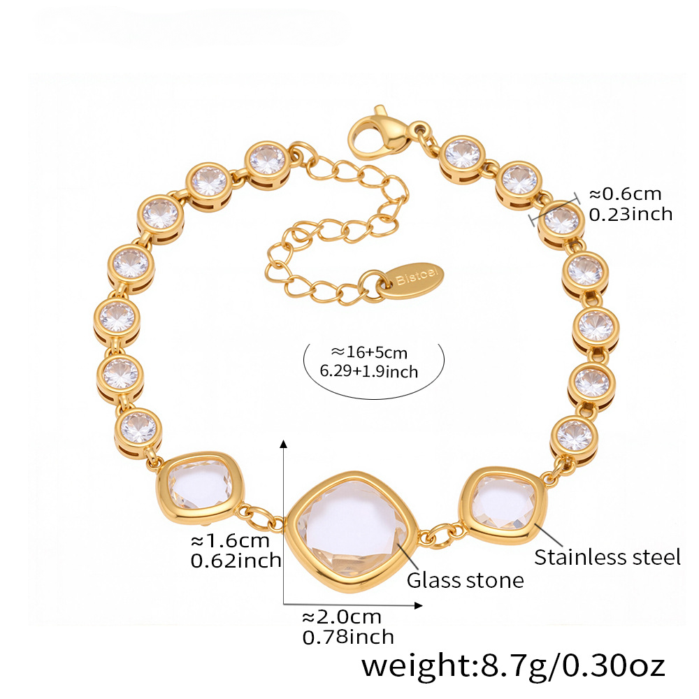 Transparent Cut Czech Square Glass Stone Bracelet