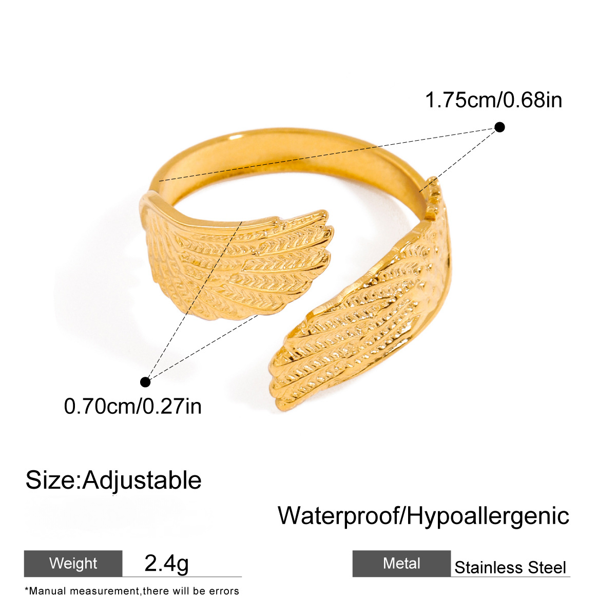 Stainless Steel Nail Cubic Zirconia Open Ring