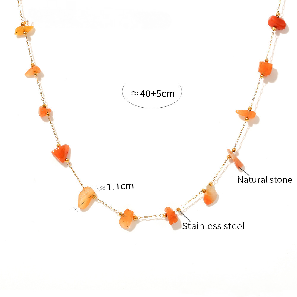 Orange Natural Stone Beaded Necklace Bracelet Jewelry Suit