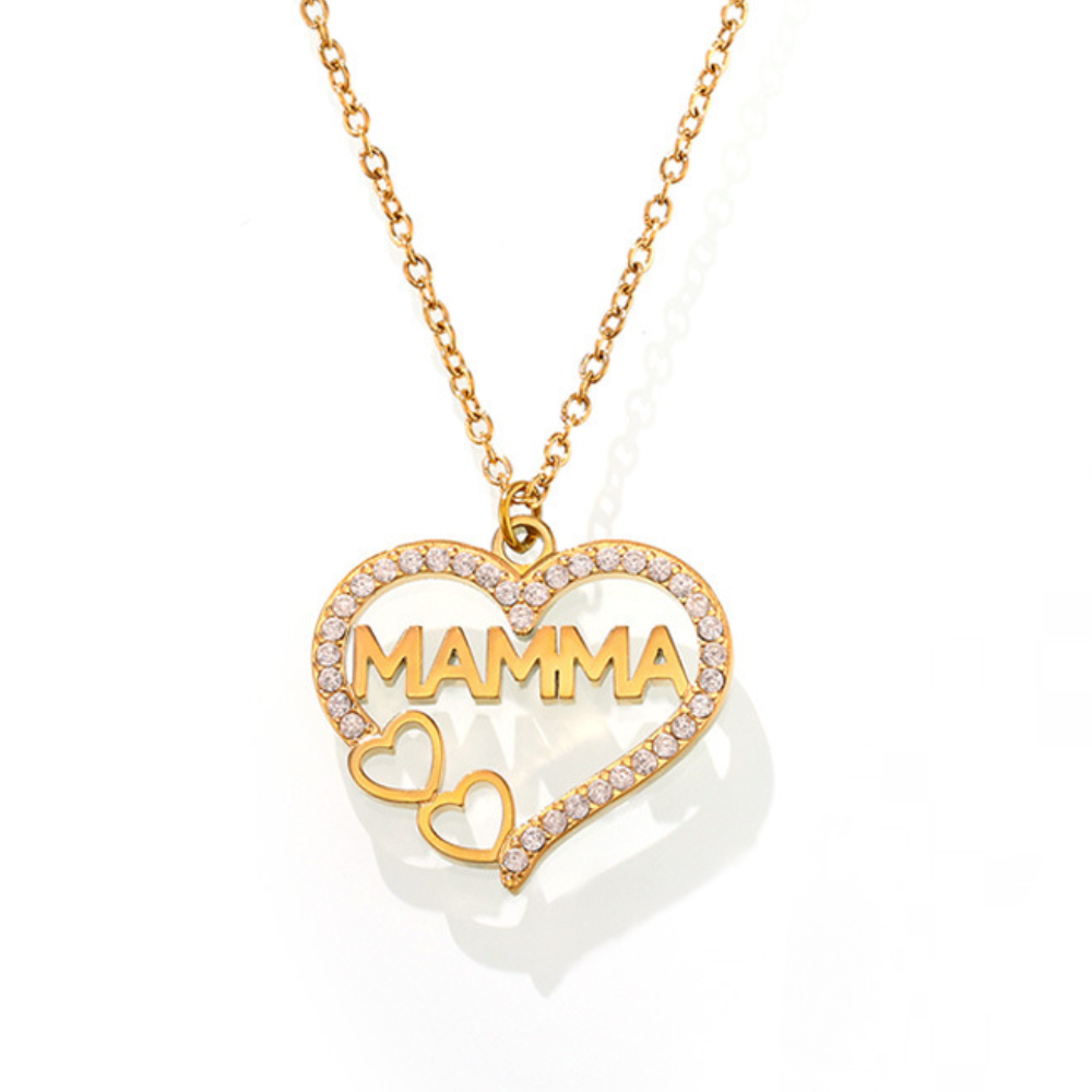 Stainless Steel Double Heart Cubic Zirconia Letter Necklace