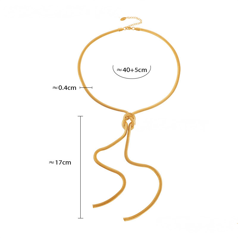 18K Gold PVD Knotted Tassel Lariat Necklace Earrings Jewelry Suit