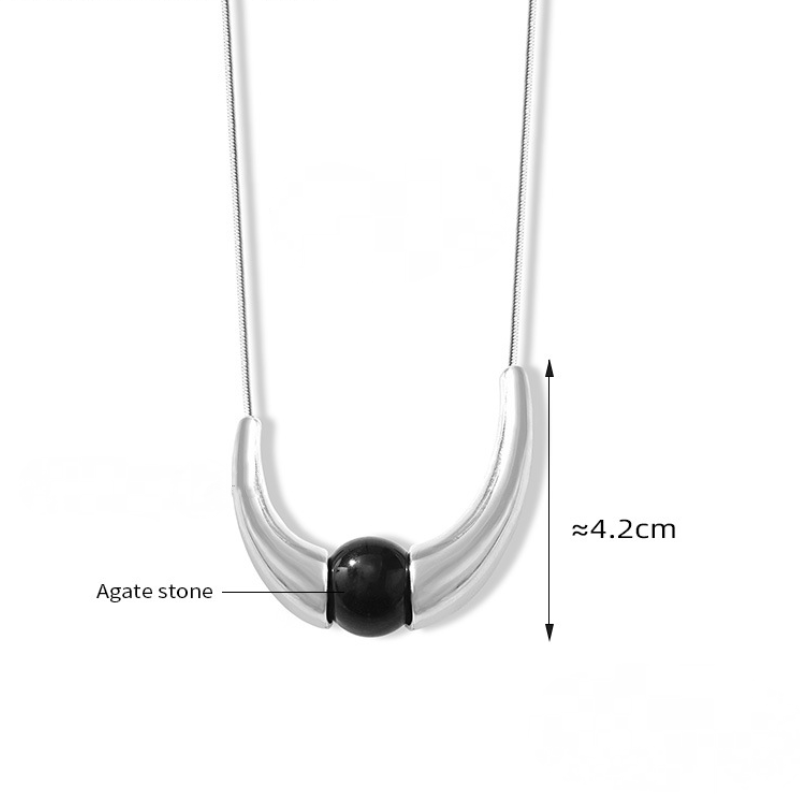 Stainless Steel Snake Chain Agate Crescent Pendant Necklace