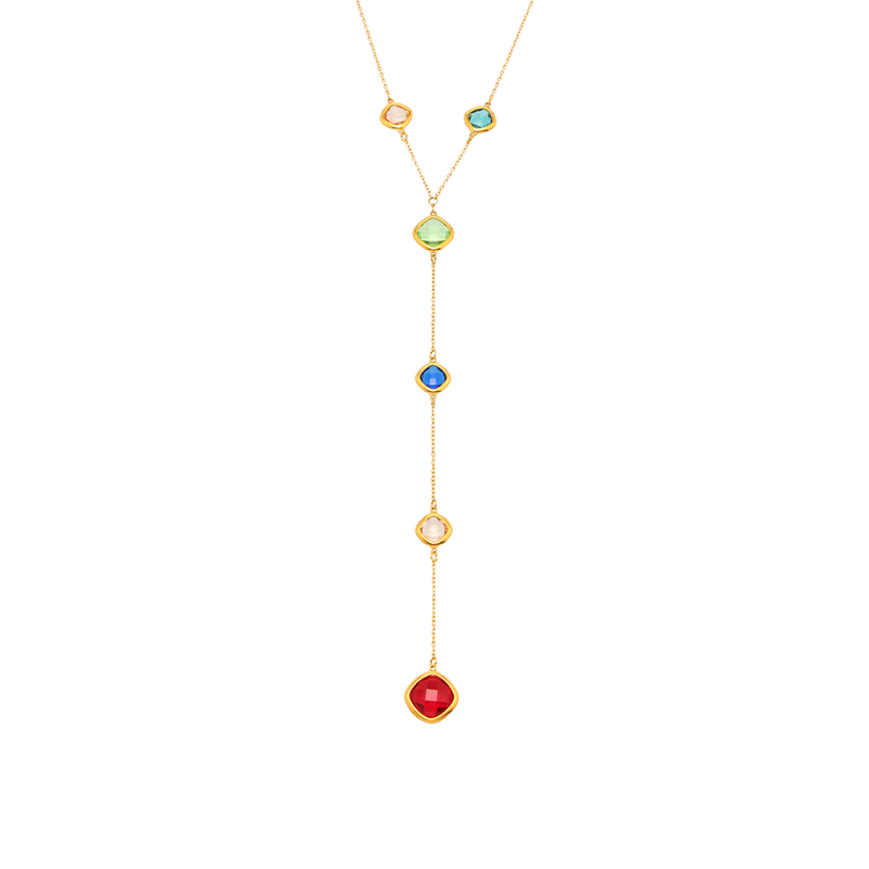 Super Flash Cut Square Glass Long Tassel Necklace