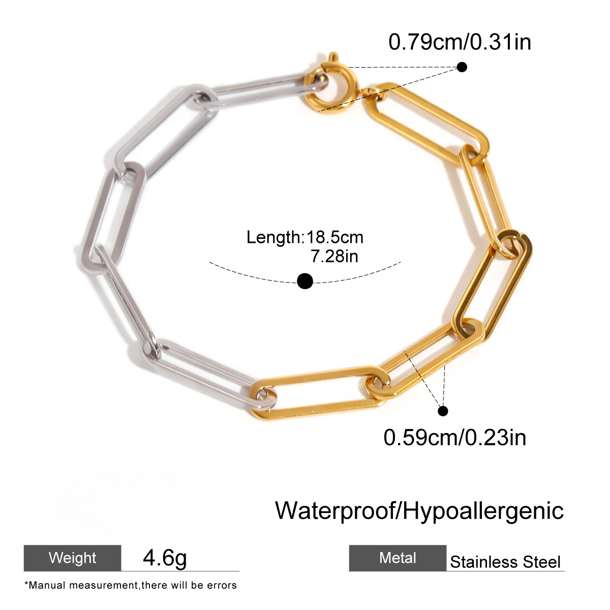 Stainless Steel Gold and Steel Two-Tone Paperclip Necklace Bracelet Set