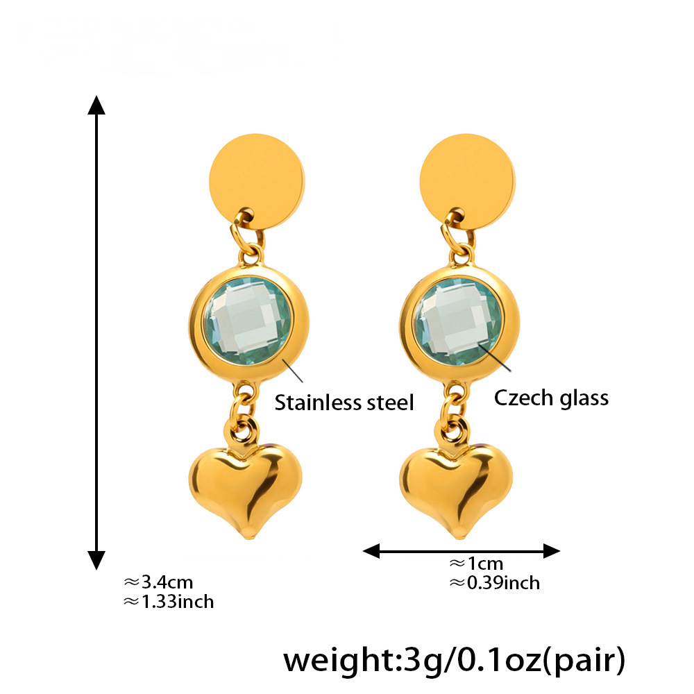 Stainless Steel Czech Glass Heart Tassel Earrings