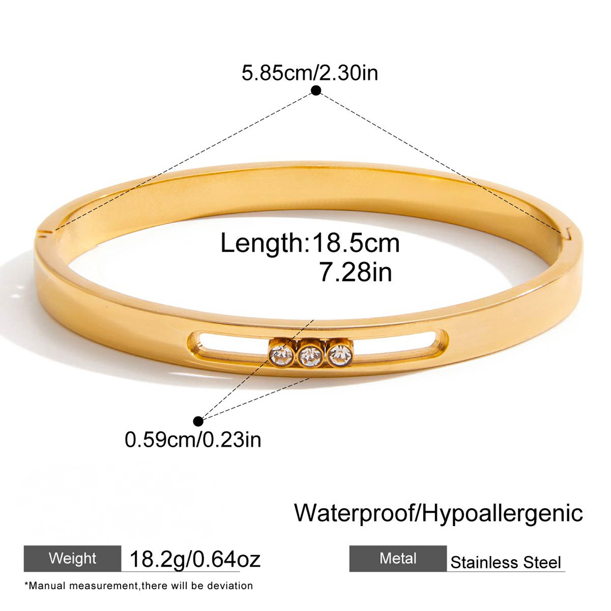 Stainless Steel 18K Gold PVD Cubic Zirconia Bangle