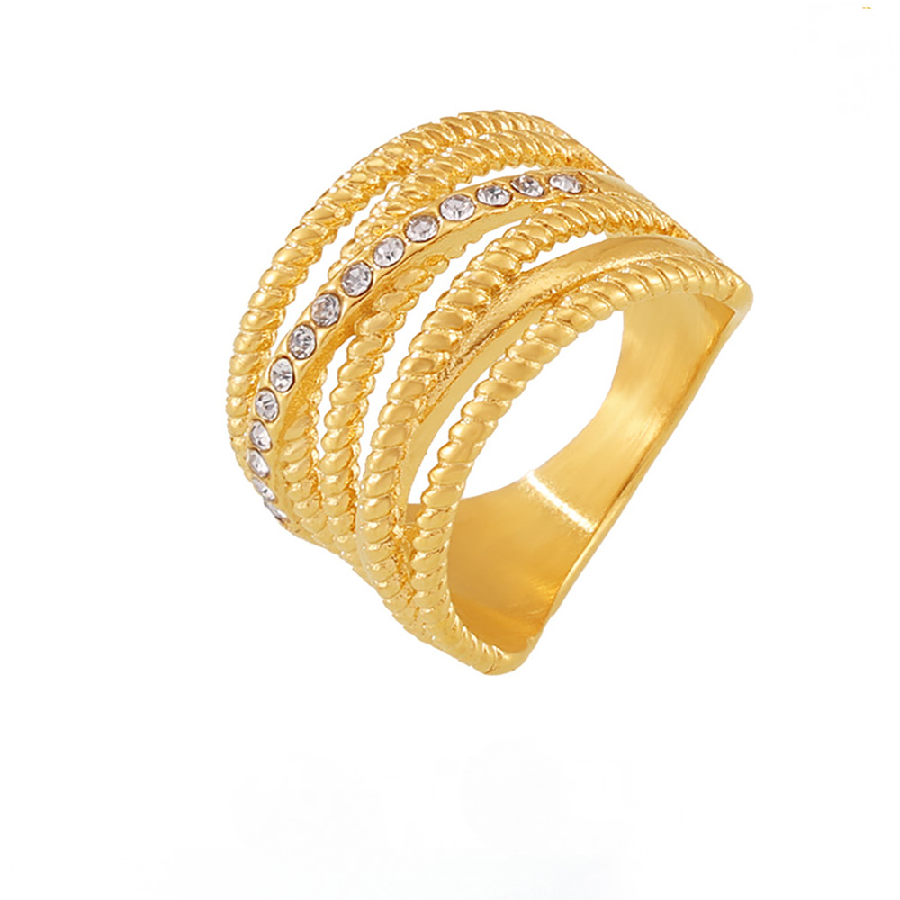 Stainless Steel Multi-layer Interlaced Twisted Cubic Zirconia Ring