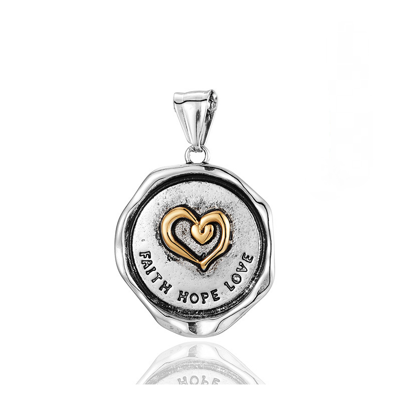 Stainless Steel Heart Pattern Round Pendant Necklace