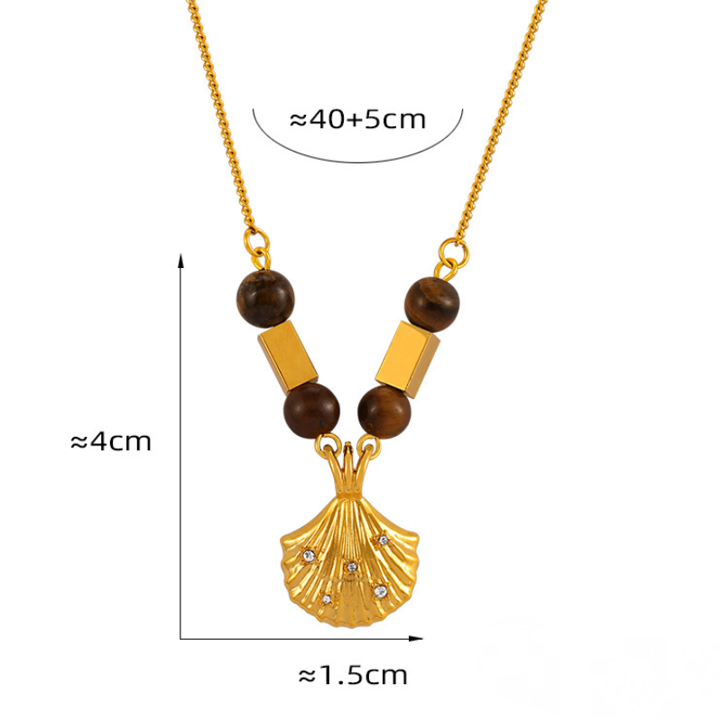 Oval Pendant Inlay with Tiger Eye Stone Stainless Steel Necklace