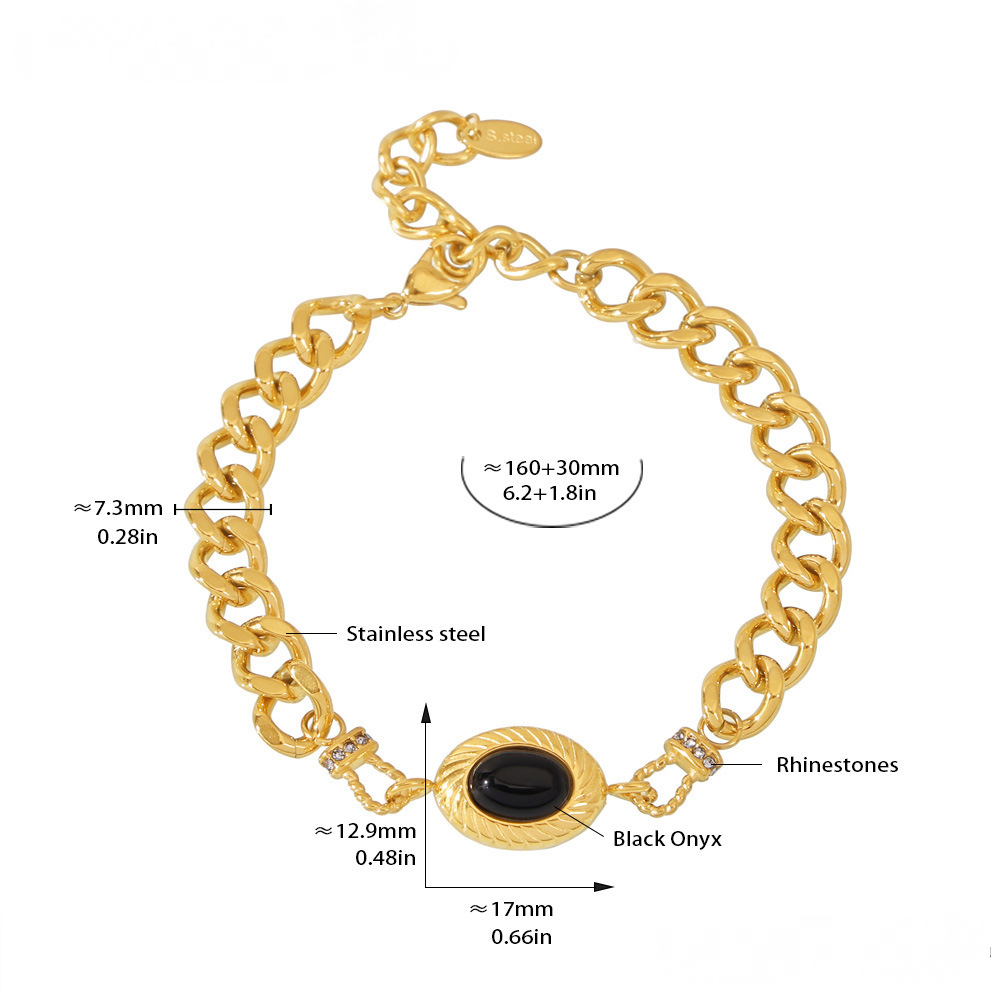 Black Agate Horseshoe Buckle Necklace Bracelet Jewelry Suit