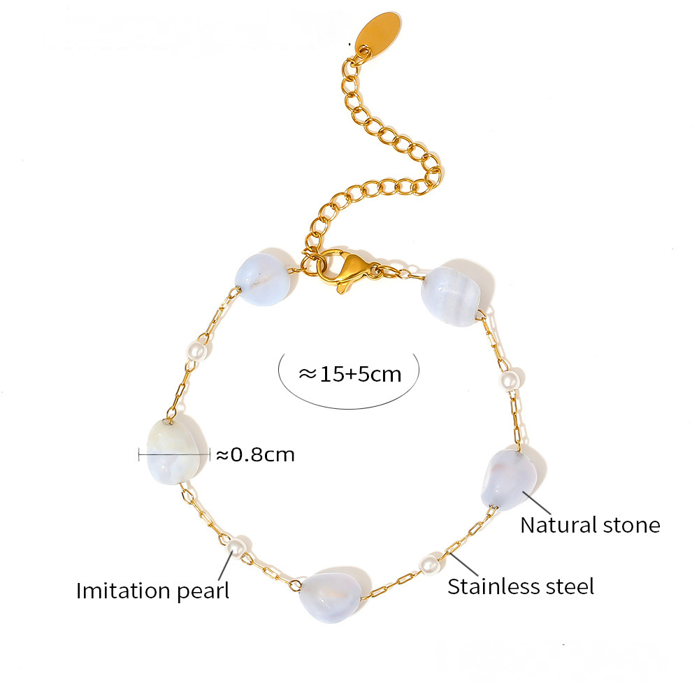 Natural Stone Imitation Pearl Beaded Necklace Bracelet Jewelry Suit