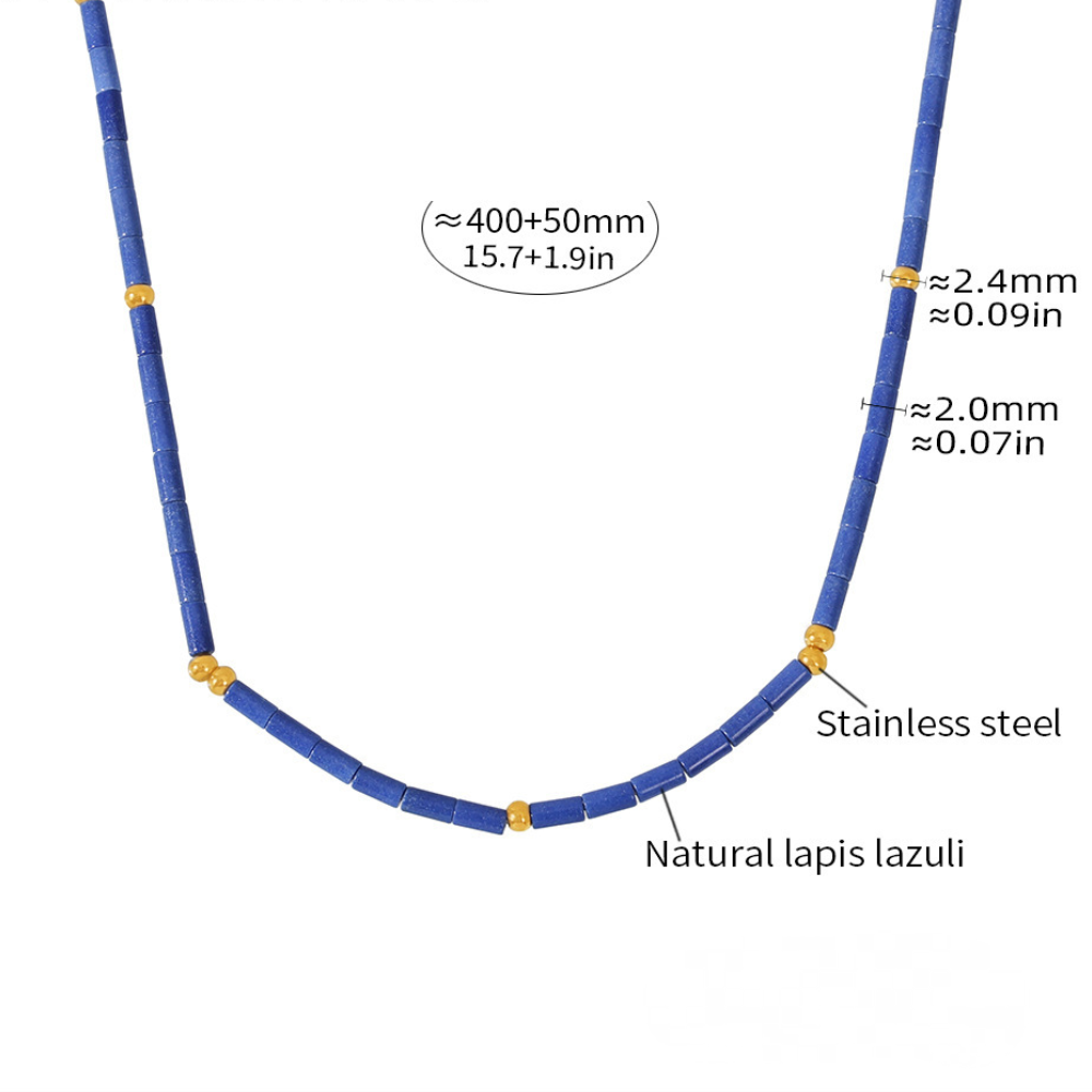 Natural Lapis Lazuli Stainless Steel Beaded Necklace