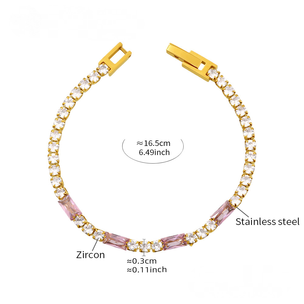 Square Multicolor Cubic Zirconia Stainless Steel Bracelet