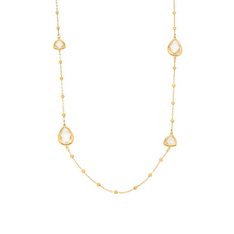 Czech Cut Water Droplet Glass Small Steel Ball Long Necklace
