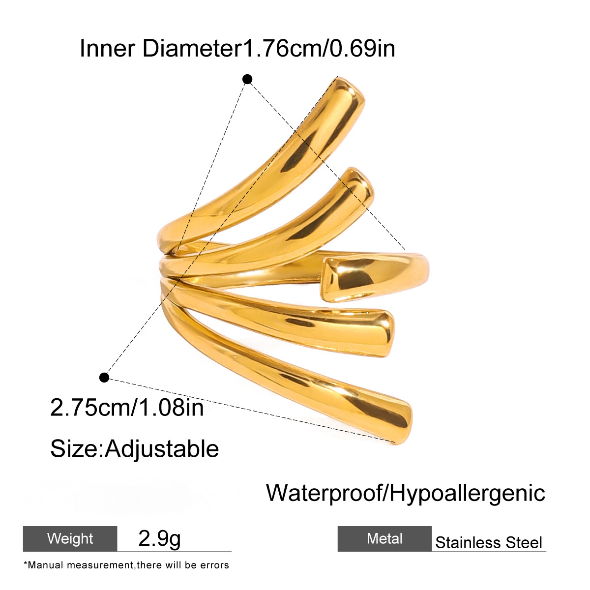 Stainless Steel Irregular Line Open Ring