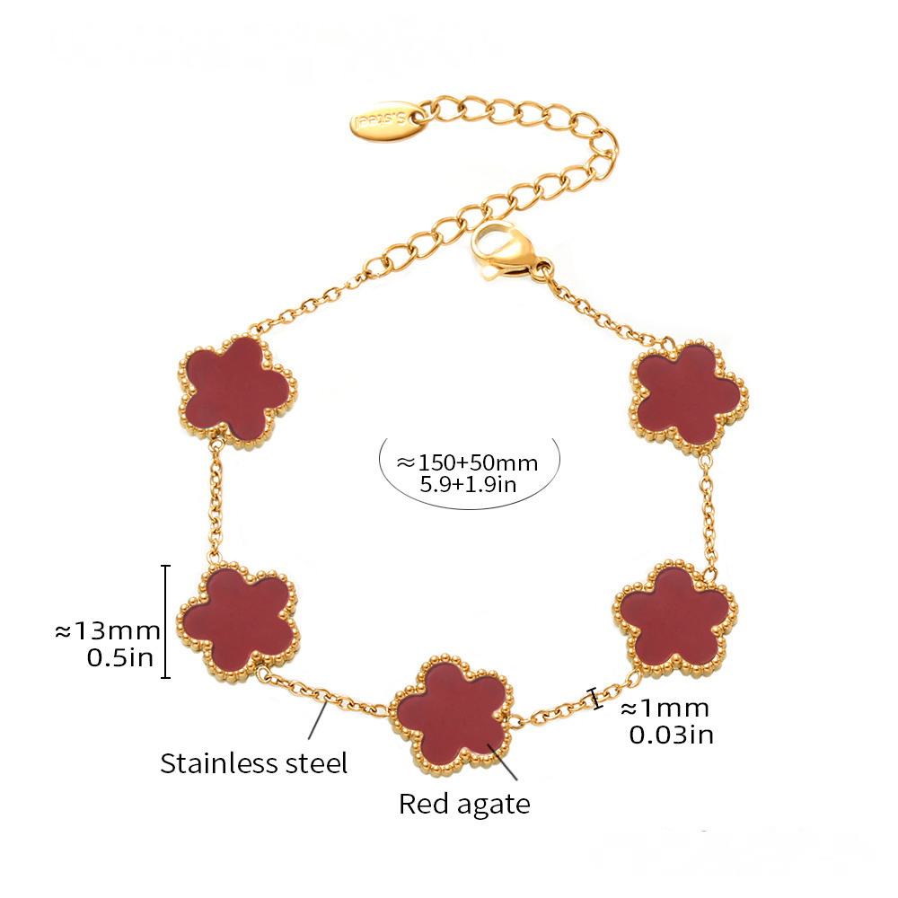 Stainless Steel Flower Inlay Agate Mother of Pearl Bracelet