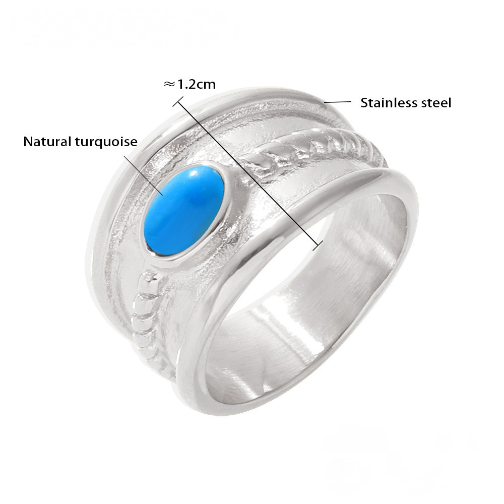 Stainless Steel Blue Turquoise Tiger Eye Stone Twist Pattern Ring