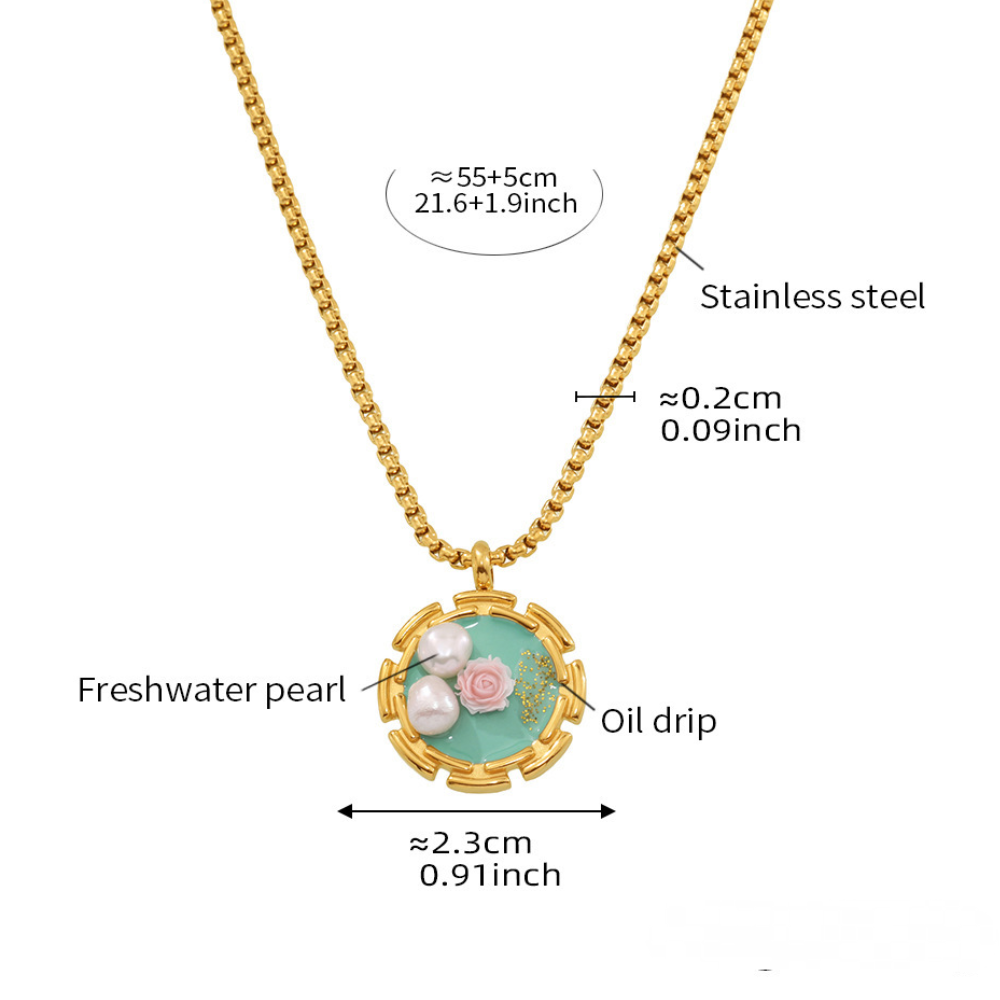 Oil Painting Style Flower Freshwater Pearl Ring Necklace Jewelry Suit