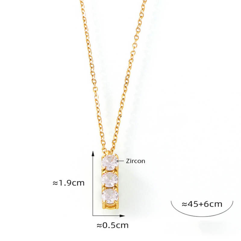 Stainless Steel Bar Inlay Three Cubic Zirconia Necklace