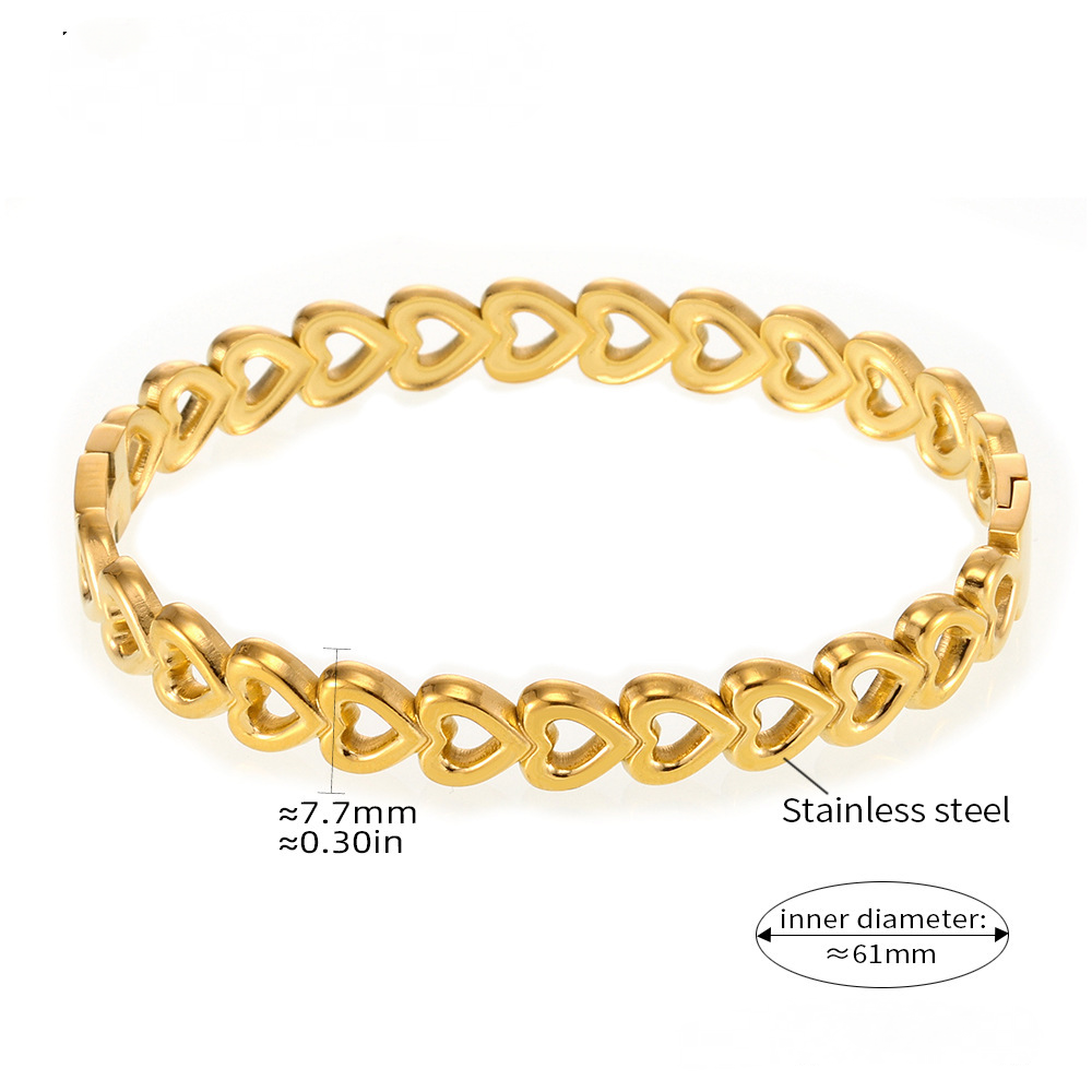 Stainless Steel Heart Hollow Bangle Bracelet