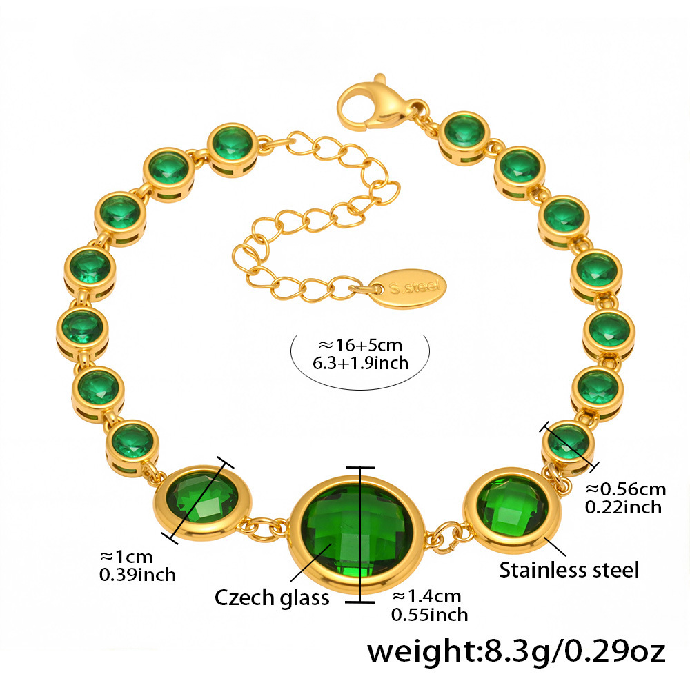 Stainless Steel 18K Gold PVD Czech Glass Bracelet