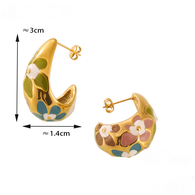 Stainless Steel Flower Enamel Earrings