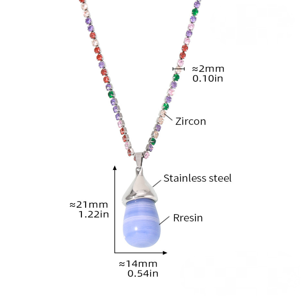 Stainless Steel Cubic Zirconia Chain Drop Shape Pendant Necklace