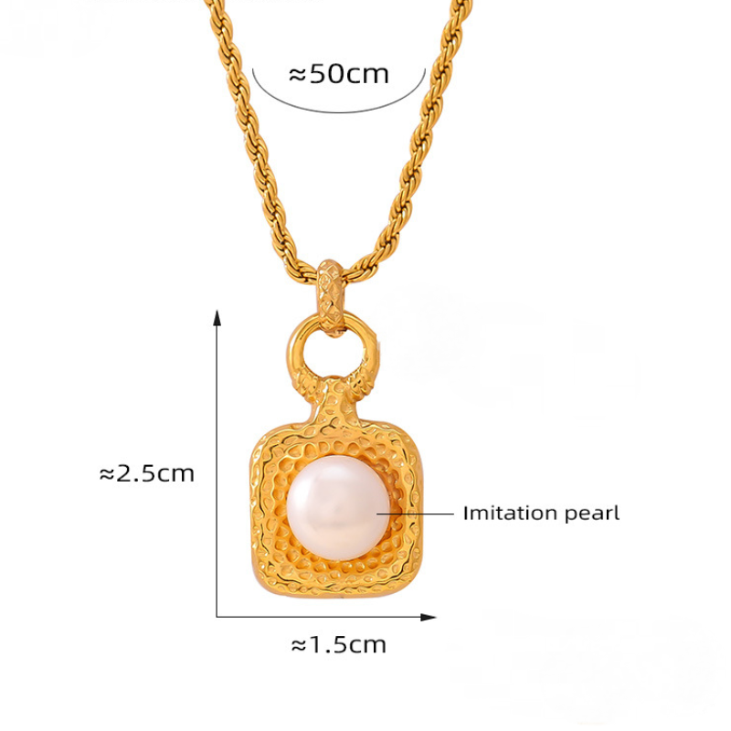 Square Textured Design Freshwater Pearl Pendant Necklace Ring Earrings Jewelry Suit