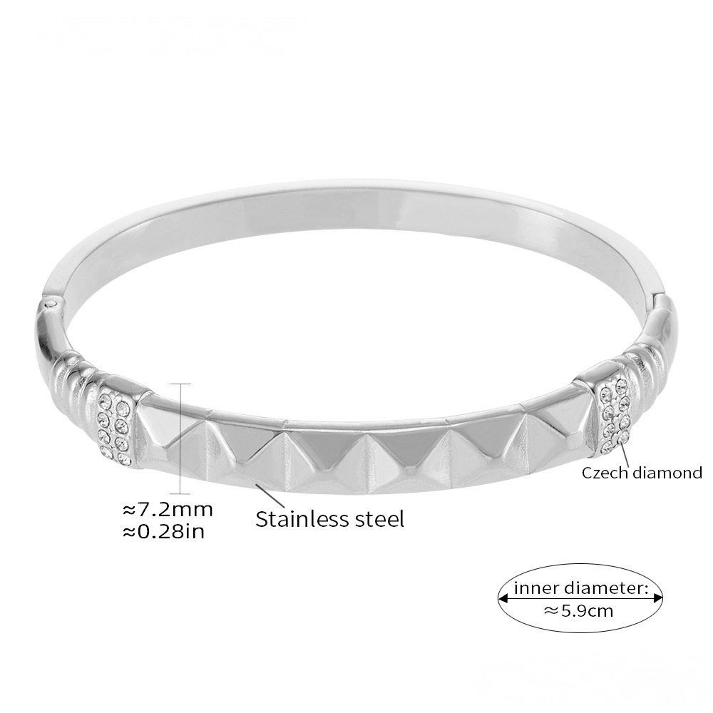 Rivet Czech Diamond Buckle Stainless Steel Bangle Bracelet