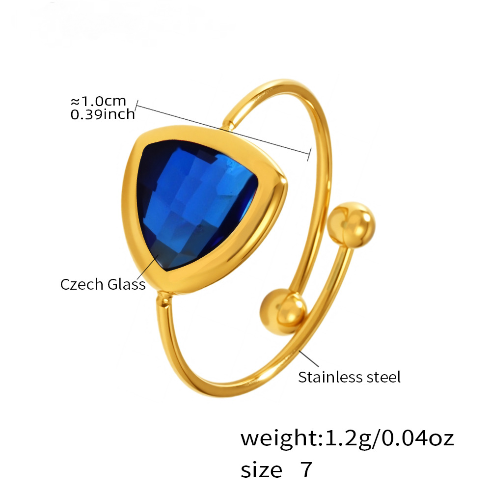 18K Gold PVD Triangular Czech Glass Steel Ball Ring