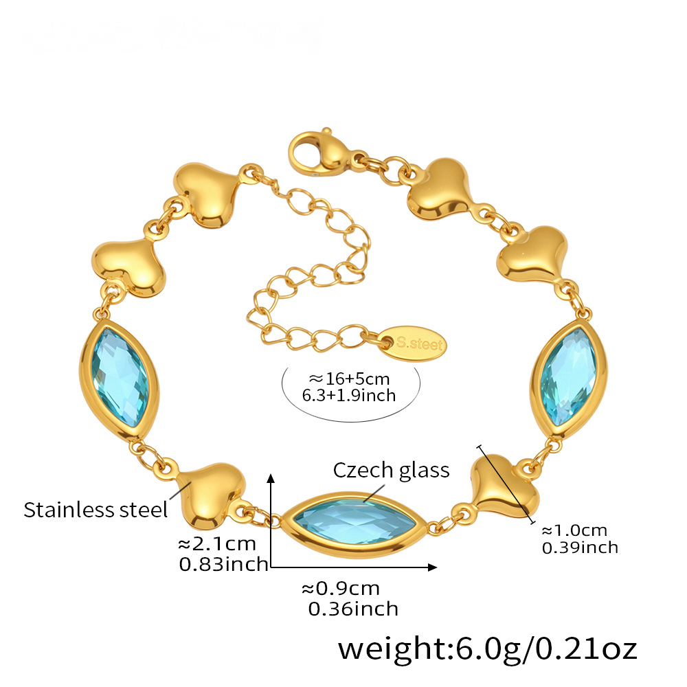 18K Gold PVD Cut Czech Glass Heart Splicing Bracelet