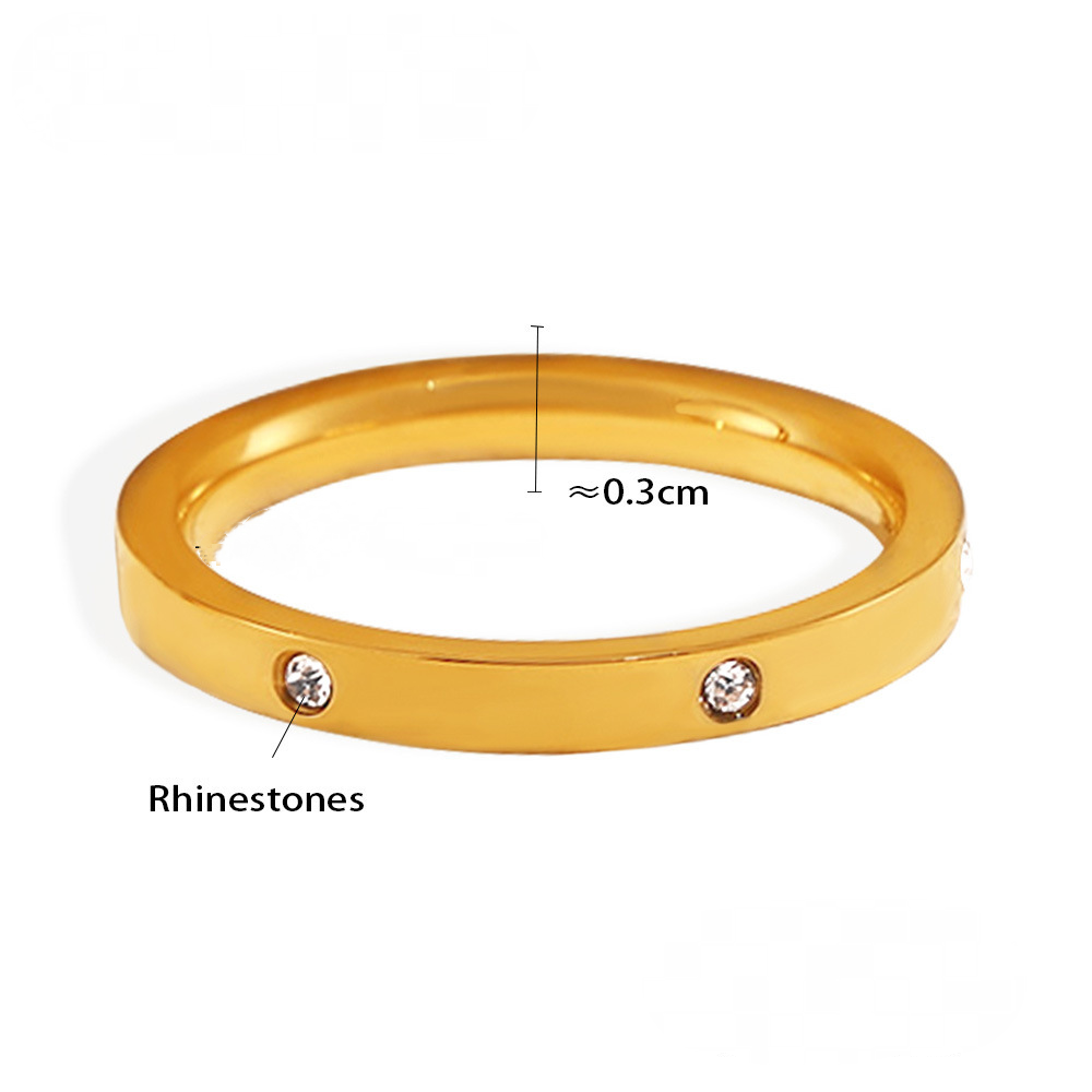 Stainless Steel Simple Stacking Czech Diamond Rhinestone Ring