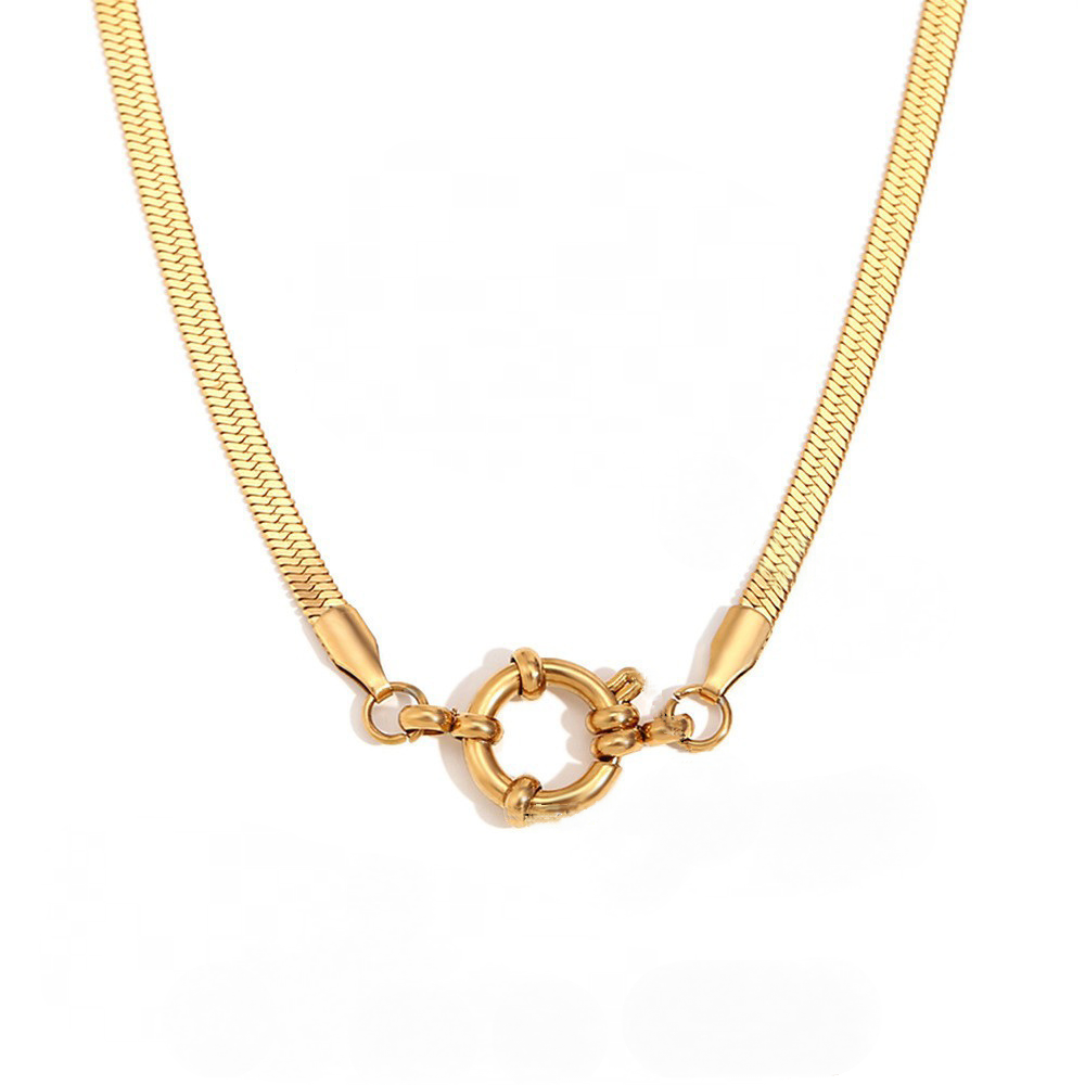Stainless Steel Flat Snake Chain Sailor Buckle Necklace