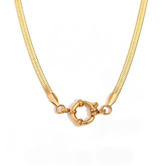 Stainless Steel Flat Snake Chain Sailor Buckle Necklace