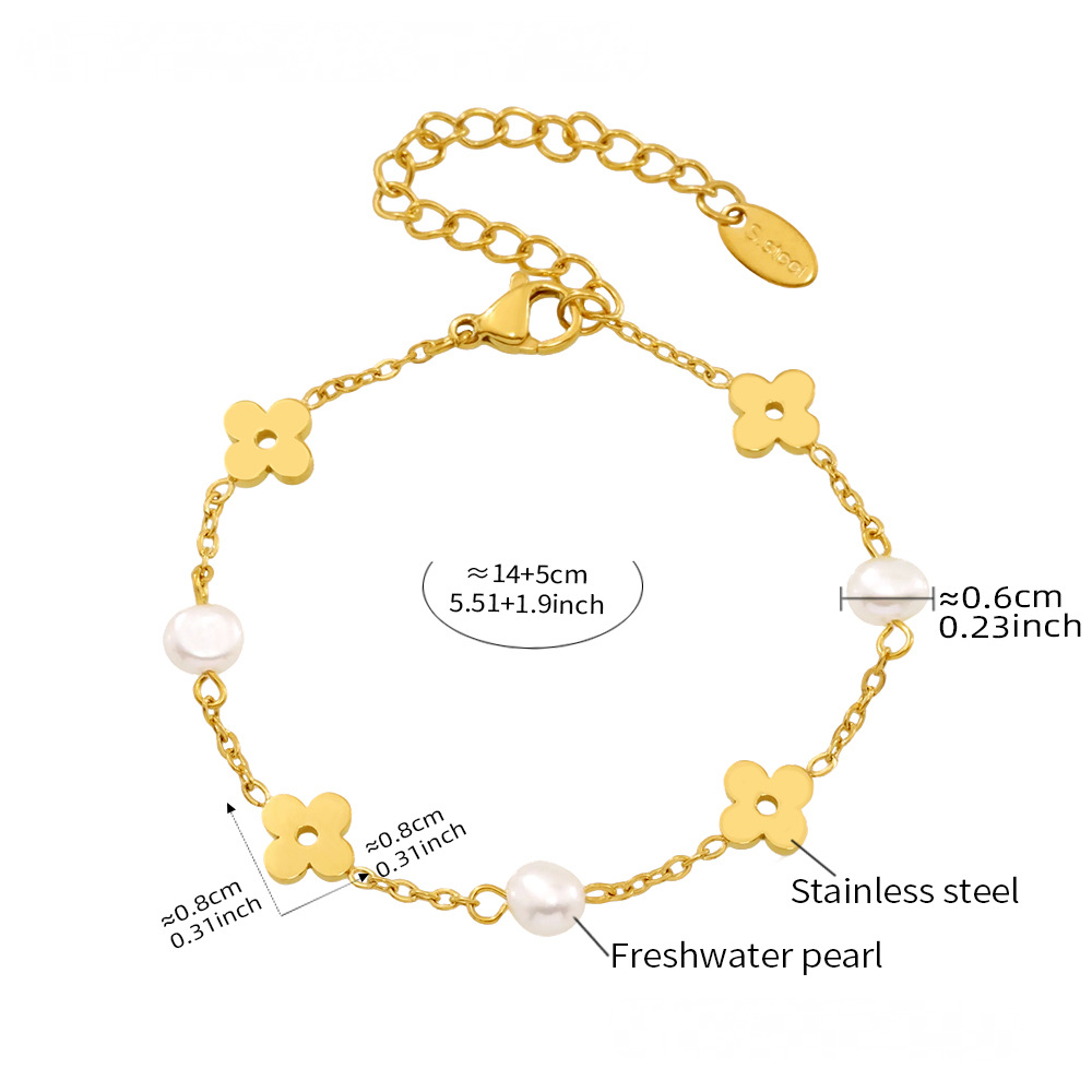 Freshwater Pearl Flower Stainless Steel Necklace Bracelet Jewelry Suit