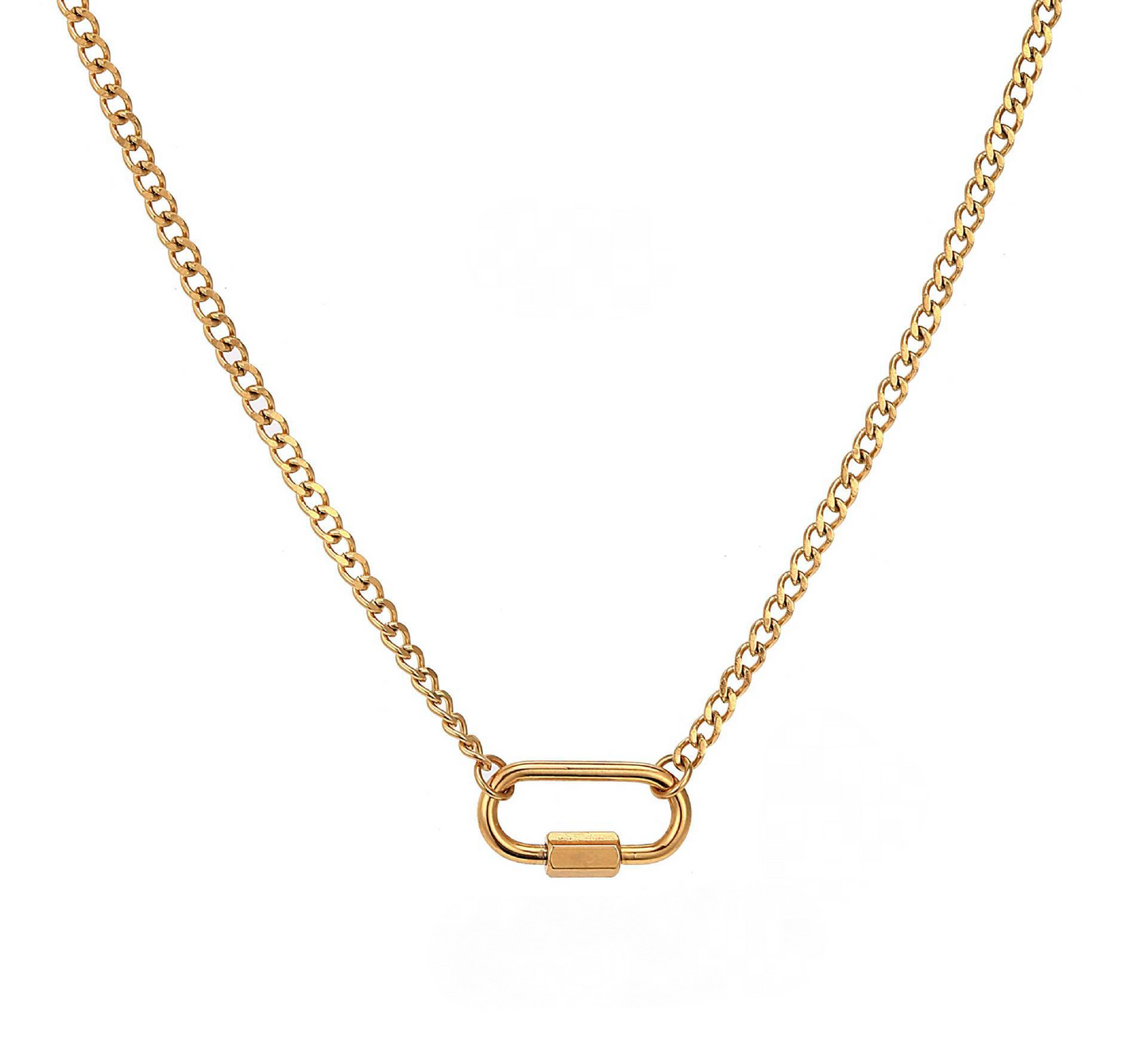 Stainless Steel Curb Chain Small Oval Carabiner Necklace